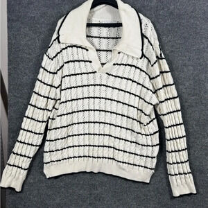 In The Style Striped Knit Oversized Collared Sweater - US Size 18
